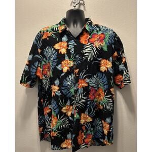 Jogal Hawaiian Shirt Mens XXL‎ Black Colorful Tropical Funky Palm Floral Beach